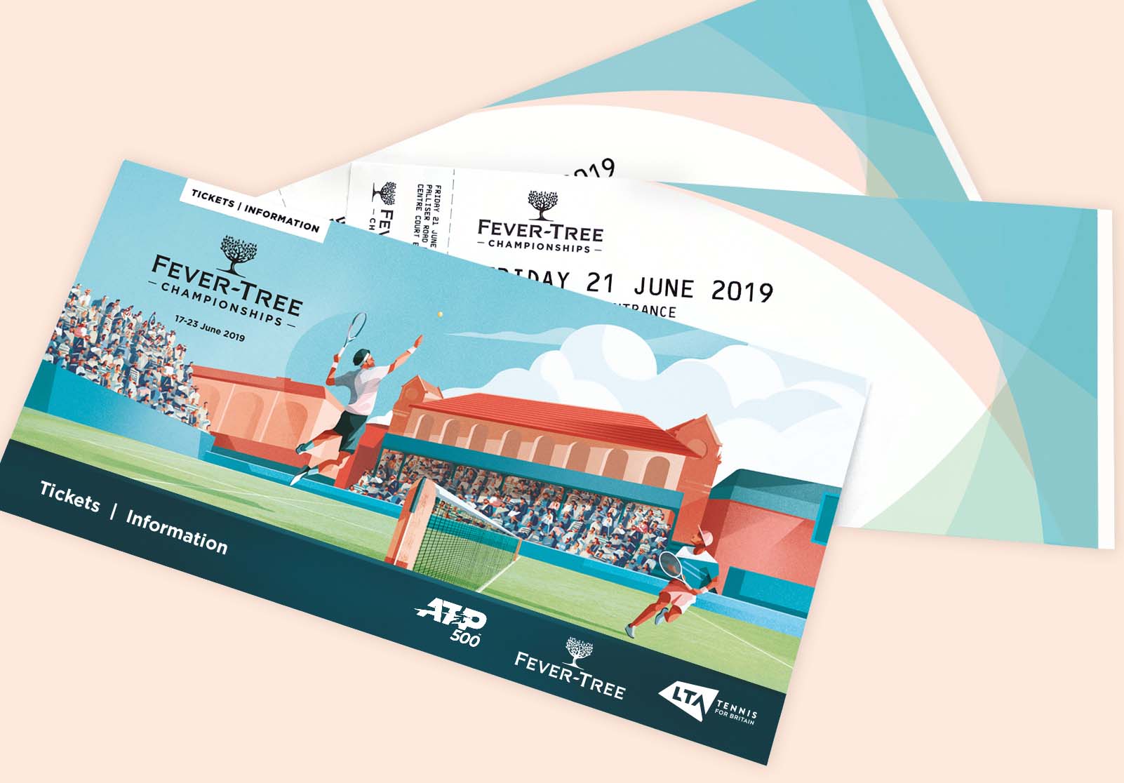 Fever Tree Championships design and branding ticket and ticket wallet design by Form illustration by Charlie Davis